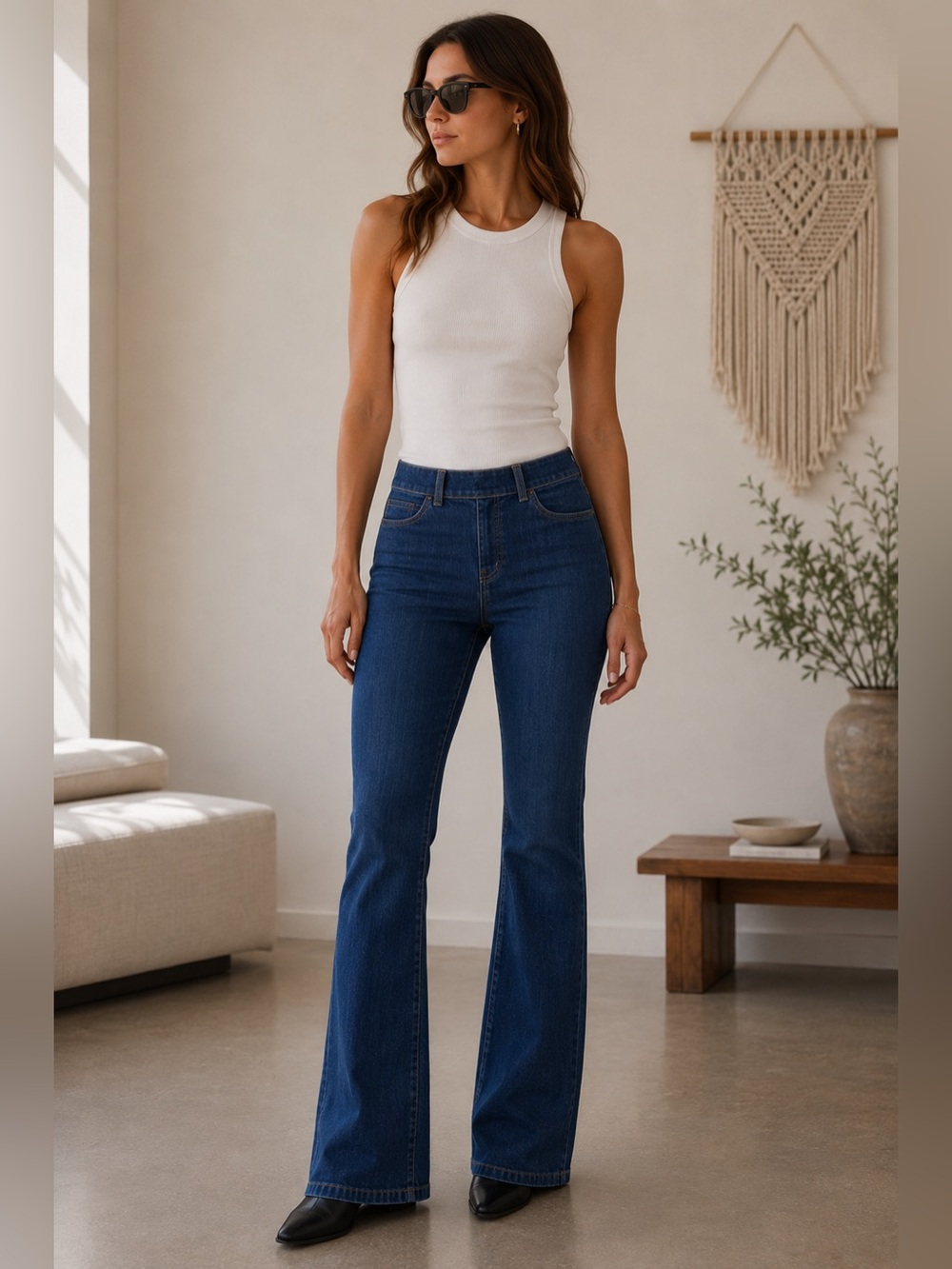 High-Rise Dark Blue Flare Jeans for Women